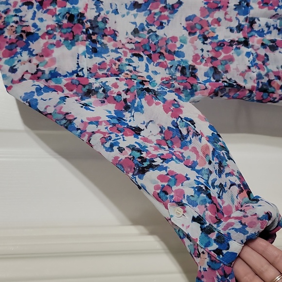 Two by Vince Camuto Blue & Pink Sheer Floral Long Sleeve Dress Women's Size M - Picture 7 of 8